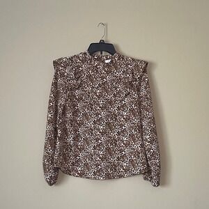 TOPSHOP Leopard Print Ruffle Mock Neck Long Sleeve Blouse Women Size 4